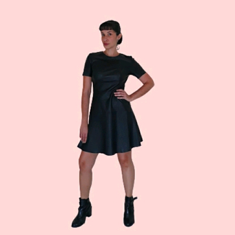 CATHERINE MALANDRINO FAUX LEATHER BLACK DRESS